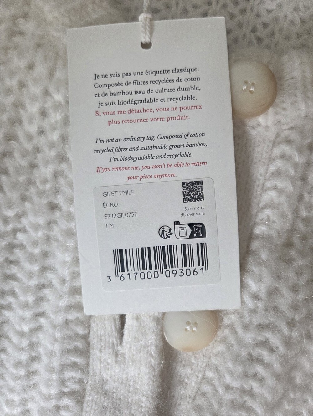 Sezane Cream Ribbed Button-Up Cardigan - Picture 4 of 7
